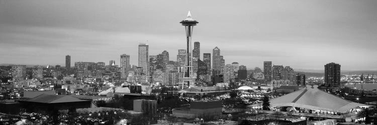 Seattle Panoramic Skyline Cityscape (Black & White - Evening)