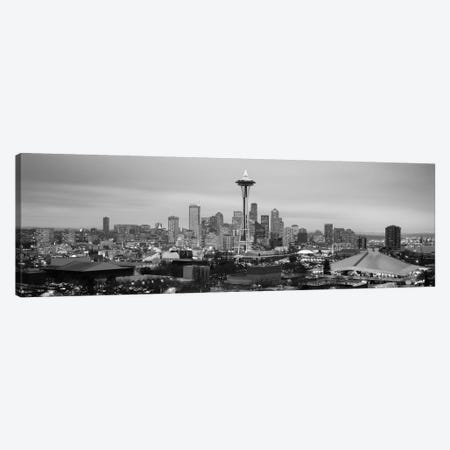 Seattle Panoramic Skyline Cityscape (Black & White - Evening) Canvas Print #6189} by Unknown Artist Canvas Wall Art