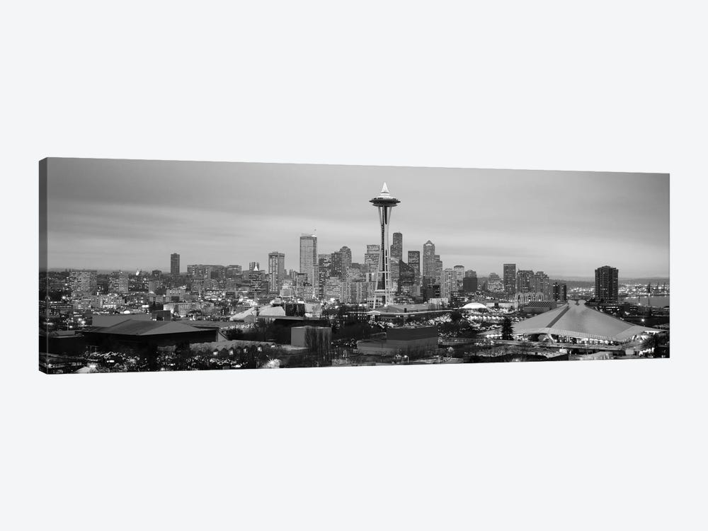 Seattle Panoramic Skyline Cityscape (Black & White - Evening) by Unknown Artist 1-piece Canvas Artwork