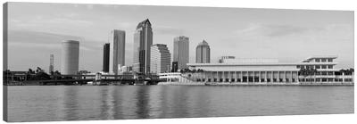 Tampa Panoramic Skyline Cityscape (Black & White - Evening) Canvas Art Print - Tampa Art