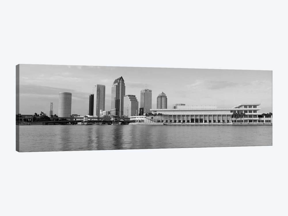 Tampa Panoramic Skyline Cityscape (Black & White - Evening) by Unknown Artist 1-piece Canvas Print