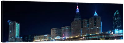 Cleveland Panoramic Skyline Cityscape (Night) Canvas Art Print - Night Sky Art