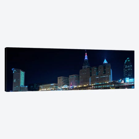 Cleveland Panoramic Skyline Cityscape (Night) Canvas Print #6194} by Unknown Artist Canvas Artwork