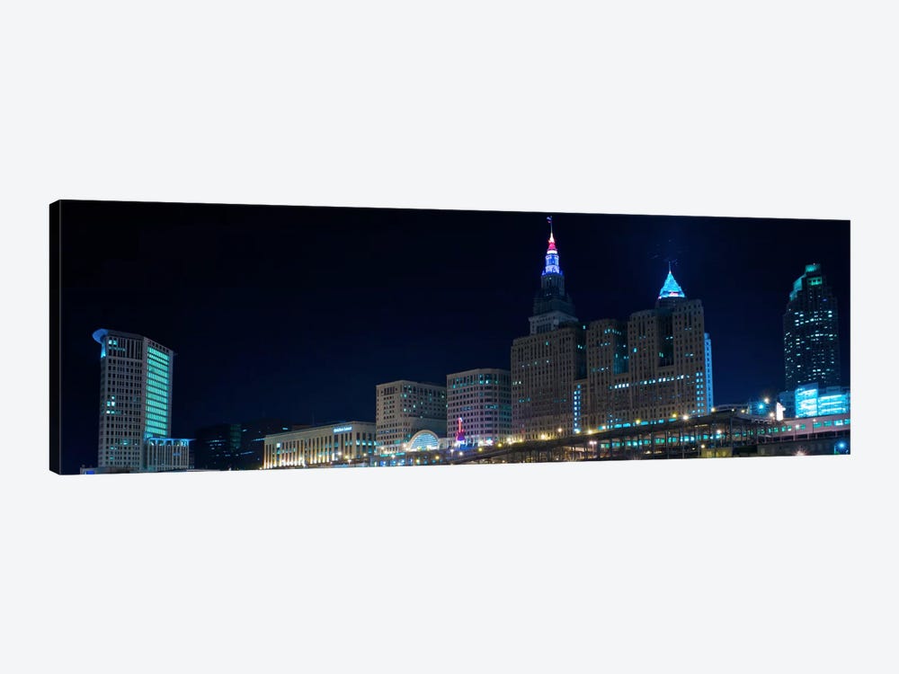 Cleveland Panoramic Skyline Cityscape (Night) by Unknown Artist 1-piece Canvas Artwork
