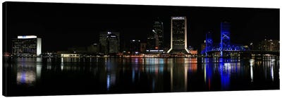 Jacksonville Panoramic Skyline Cityscape (Night) Canvas Art Print - Panoramic Cityscapes