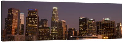 Los Angeles Panoramic Skyline Cityscape (Night) Canvas Art Print - Night Sky Art