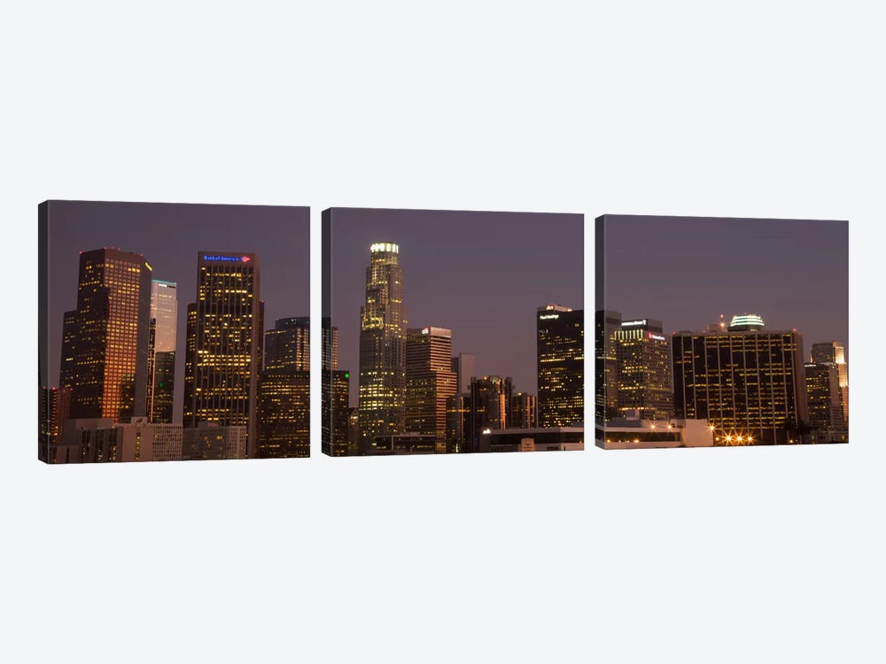 Los Angeles Panoramic Skyline Cityscape (Night) by Unknown Artist 3-piece Canvas Art
