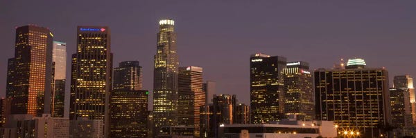 Los Angeles Skylines: Los Angeles Panoramic Skyline Cityscape (Night) by Unknown Artist