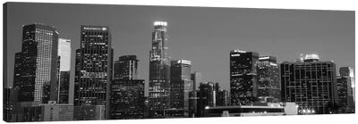 Los Angeles Panoramic Skyline Cityscape (Black & White - Night) Canvas Art Print - Panoramic Cityscapes