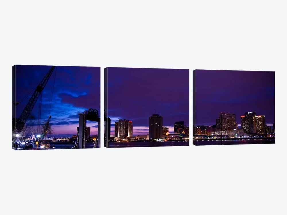 Nola Panoramic Skyline Cityscape (Night) by Unknown Artist 3-piece Canvas Print