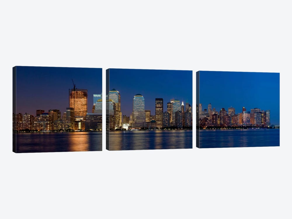 New York Panoramic Skyline Cityscape (Night) by Unknown Artist 3-piece Canvas Wall Art