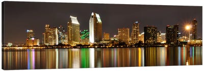 San Diego Panoramic Skyline Cityscape (Night) Canvas Art Print - Urban River, Lake & Waterfront Art