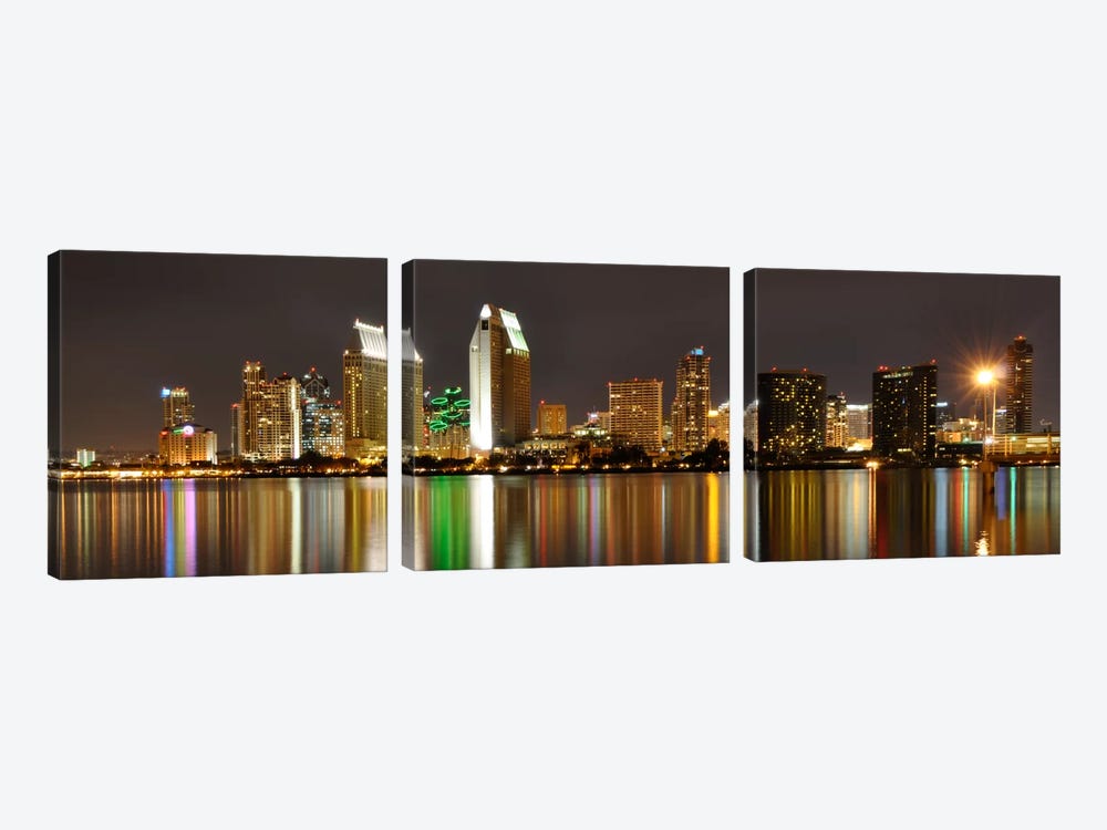 San Diego Panoramic Skyline Cityscape (Night) by Unknown Artist 3-piece Canvas Wall Art