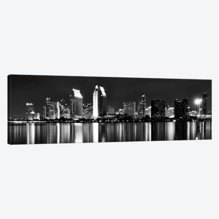 San Diego Panoramic Skyline Cityscape (Black & White - Night) Canvas Print #6204} by Unknown Artist Canvas Wall Art