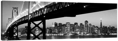 San Francisco Panoramic Skyline Cityscape (Black & White - Night) Canvas Art Print - Panoramic Photography