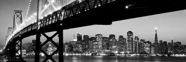 Large Photography - Canvas Prints: San Francisco Panoramic Skyline Cityscape (Black & White - Night) by Unknown Artist