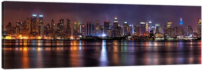 New York Panoramic Skyline Cityscape (Night) Canvas Art Print - Urban Art