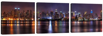 New York Panoramic Skyline Cityscape (Night) Canvas Art Print - 3-Piece Panoramic Art
