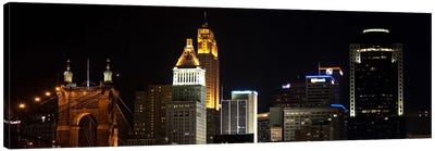 Cincinnati Panoramic Skyline Cityscape (Night) Canvas Art Print - Cincinnati Art