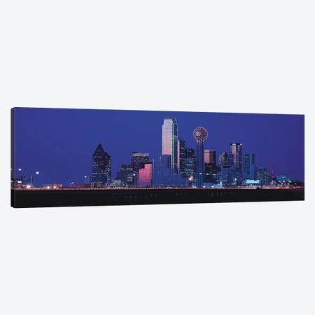 Dallas Panoramic Skyline Cityscape (Night) Canvas Print #6218} by Unknown Artist Canvas Wall Art