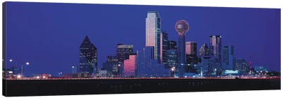 Dallas Panoramic Skyline Cityscape (Night) Canvas Art Print - Dallas Skylines