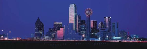 Blue: Dallas Panoramic Skyline Cityscape (Night) by Unknown Artist