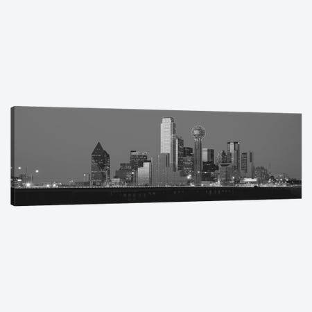 Dallas Panoramic Skyline Cityscape (Black & White - Night) Canvas Print #6220} by Unknown Artist Canvas Print