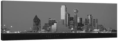Dallas Panoramic Skyline Cityscape (Black & White - Night) Canvas Art Print - Dallas Art