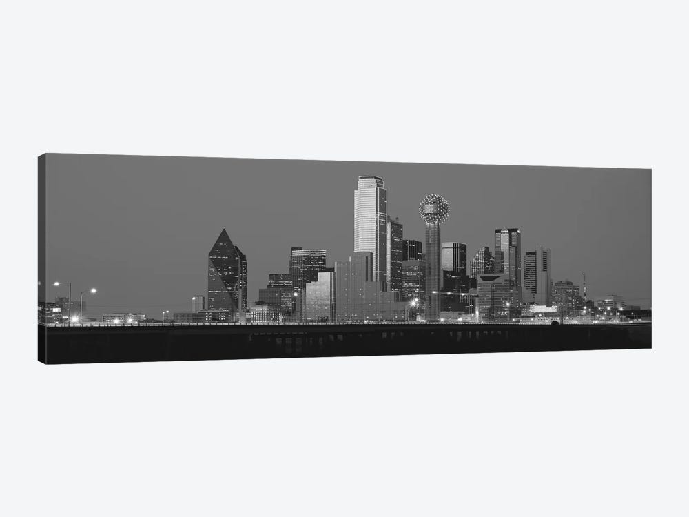 Dallas Panoramic Skyline Cityscape (Black & White - Night) 1-piece Canvas Print