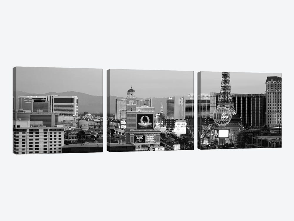 Las Vegas Panoramic Skyline Cityscape (Black & White - Night) by Unknown Artist 3-piece Canvas Print