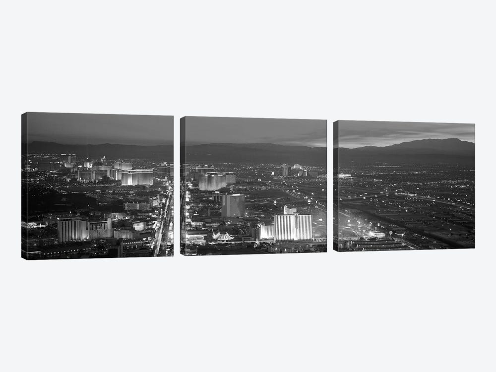 Las Vegas Panoramic Skyline Cityscape (Black & White - Night) by Unknown Artist 3-piece Canvas Art