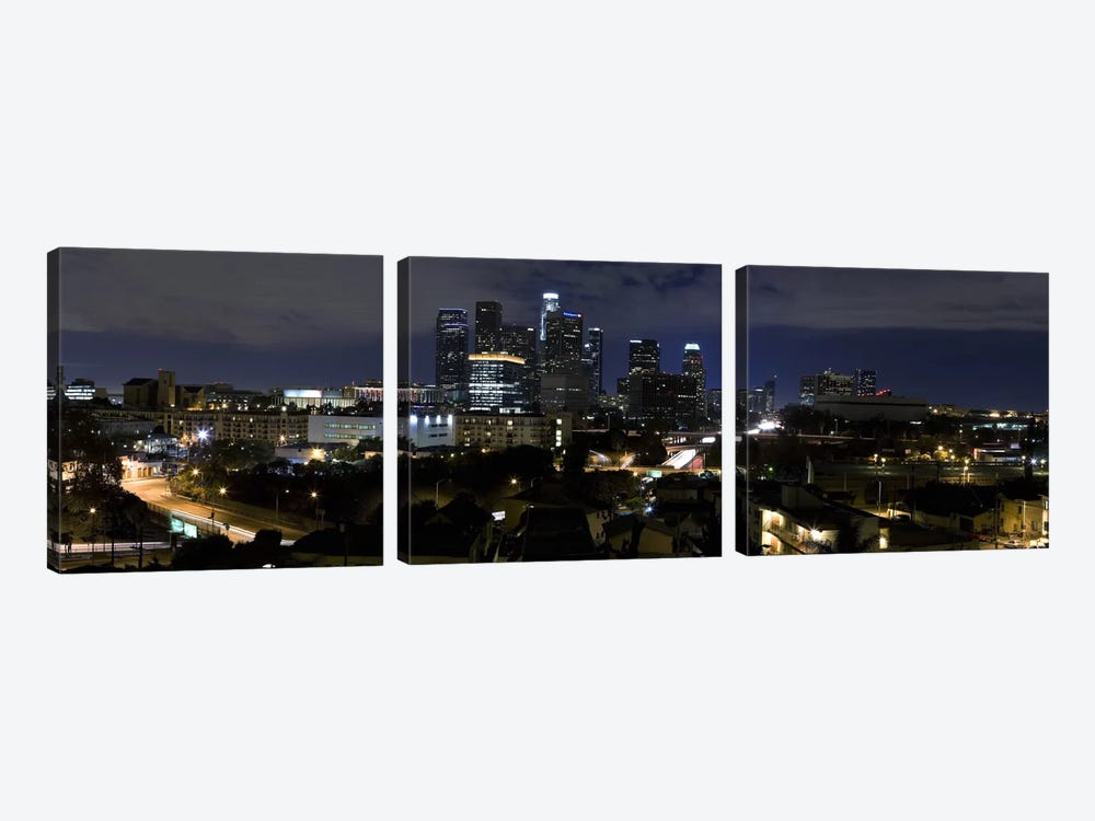Los Angeles Panoramic Skyline Cityscape (Night) by Unknown Artist 3-piece Art Print