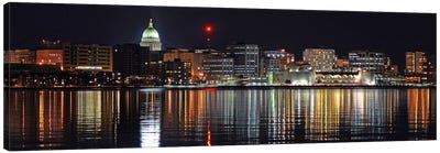 Madison Panoramic Skyline Cityscape (Night) Canvas Art Print - Midwestern States' Favorite Art