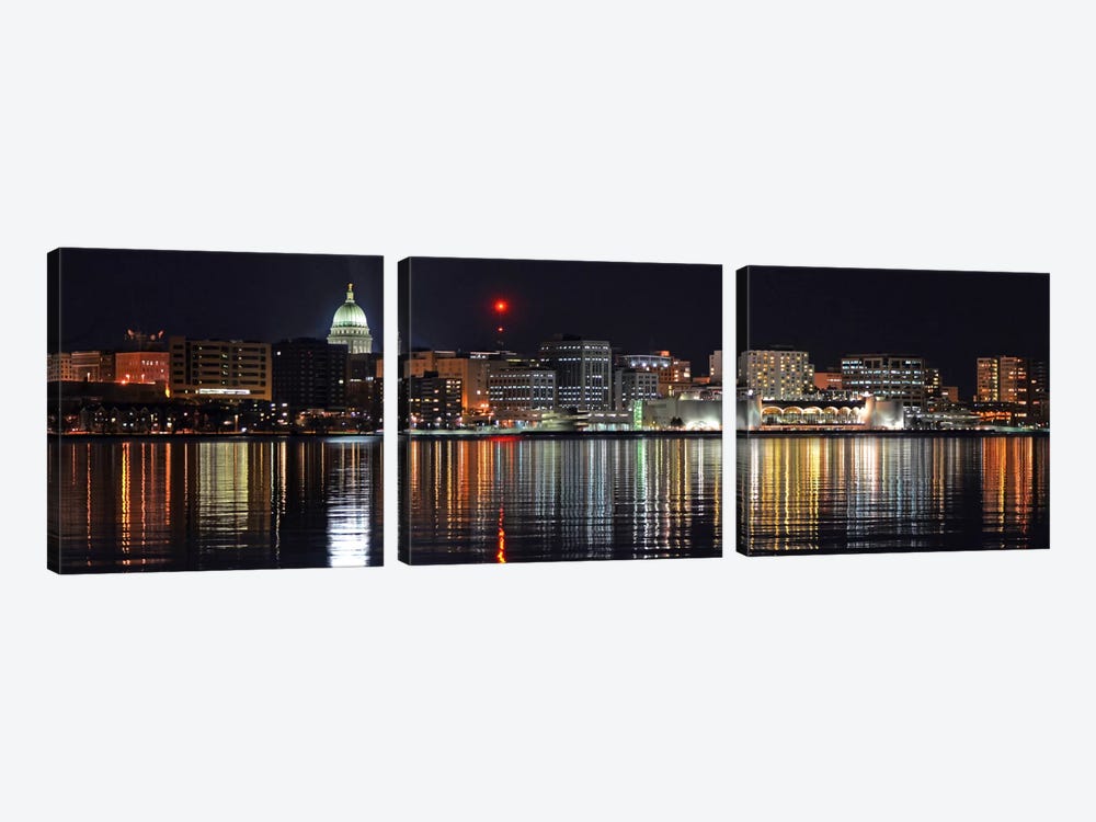 Madison Panoramic Skyline Cityscape (Night) by Unknown Artist 3-piece Canvas Wall Art