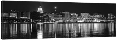 Madison Panoramic Skyline Cityscape (Black & White - Night) Canvas Art Print - Panoramic Photography