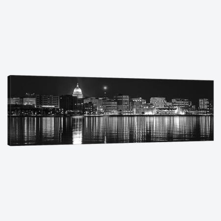 Madison Panoramic Skyline Cityscape (Black & White - Night) Canvas Print #6231} by Unknown Artist Canvas Wall Art