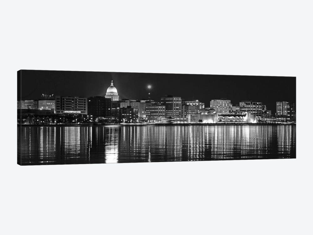 Madison Panoramic Skyline Cityscape (Black & White - Night) by Unknown Artist 1-piece Canvas Print