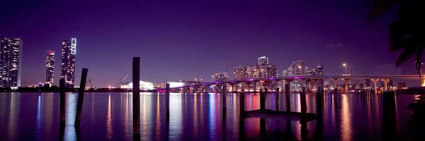 Indigo: Miami Panoramic Skyline Cityscape (Night) by Unknown Artist