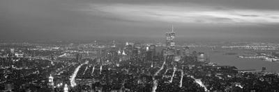 New York Panoramic Skyline Cityscape (Black & White - Night) by Unknown Artist framed canvas print