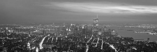 New York Panoramic Skyline Cityscape (Black & White - Night)