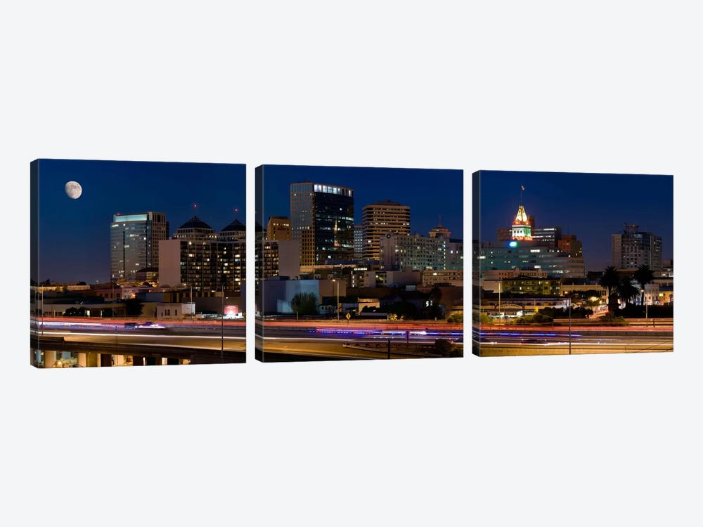 Oakland Panoramic Skyline Cityscape (Night) by Unknown Artist 3-piece Canvas Art Print