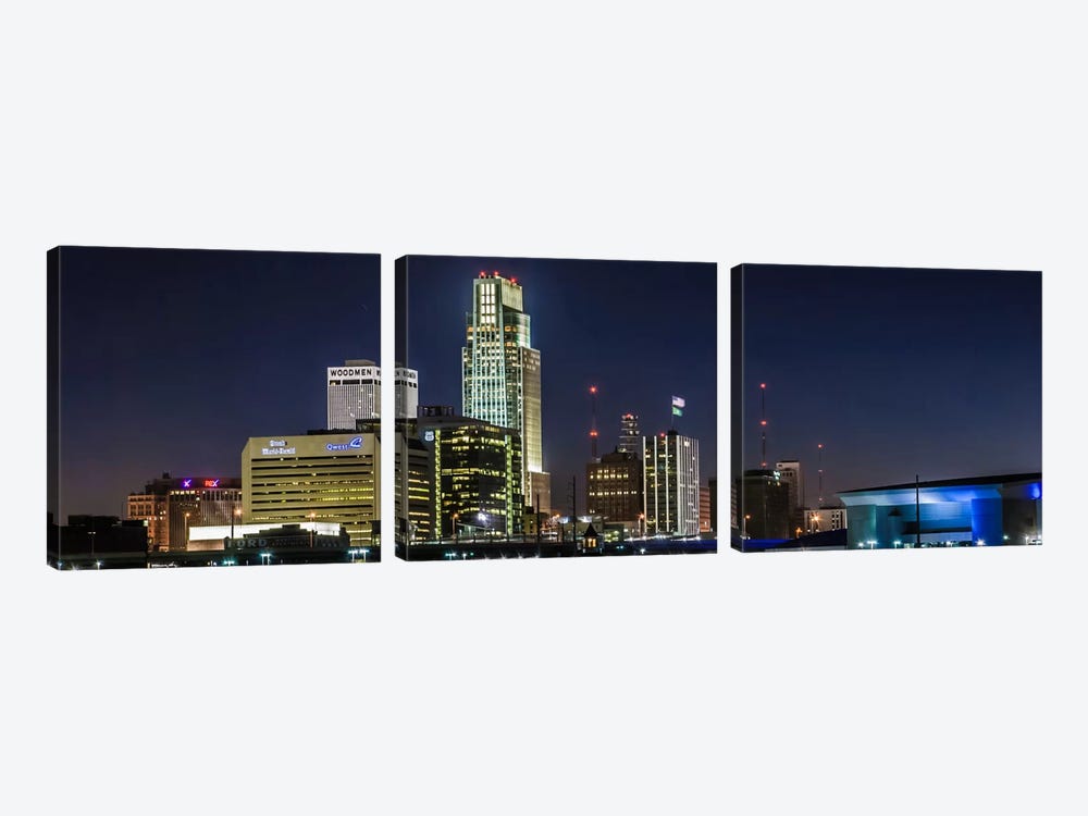 Omaha Panoramic Skyline Cityscape (Night) by Unknown Artist 3-piece Art Print