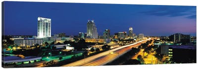 Orlando Panoramic Skyline Cityscape (Night) Canvas Art Print - Orlando Art