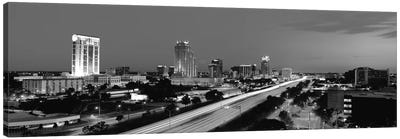 Orlando Panoramic Skyline Cityscape (Black & White - Night) Canvas Art Print - Orlando Art