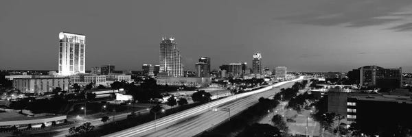 Orlando: Orlando Panoramic Skyline Cityscape (Black & White - Night) by Unknown Artist