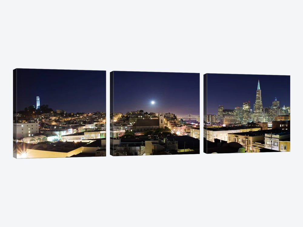 San Francisco Panoramic Skyline Cityscape (Night) by Unknown Artist 3-piece Canvas Artwork