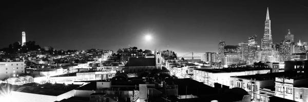 Black & White Cityscapes: San Francisco Panoramic Skyline Cityscape (Black & White - Night) by Unknown Artist