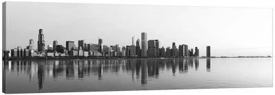 Chicago Panoramic Skyline Cityscape (Black & White - Sunrise) Canvas Art Print - Panoramic Cityscapes
