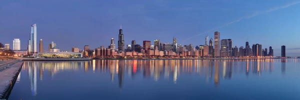 City Sunrises & Sunsets: Chicago Panoramic Skyline Cityscape (Sunset) by Unknown Artist