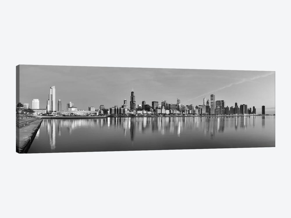 Chicago Panoramic Skyline Cityscape (Black & White - Sunset) by Unknown Artist 1-piece Canvas Artwork